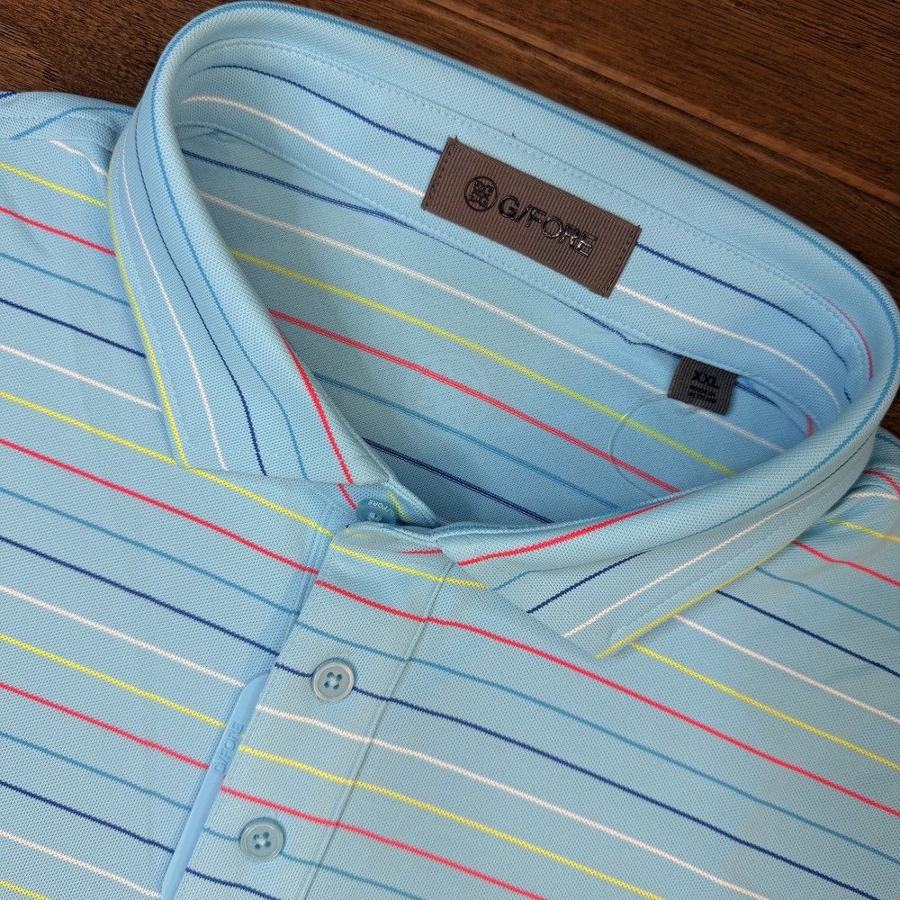 G/FORE Multi Stripe Tech Pique Polo Shirt Men's XXL Golf Blue Stretch New $110